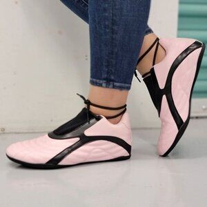 Pink Round Close Toe Low Top Sneakers for Women